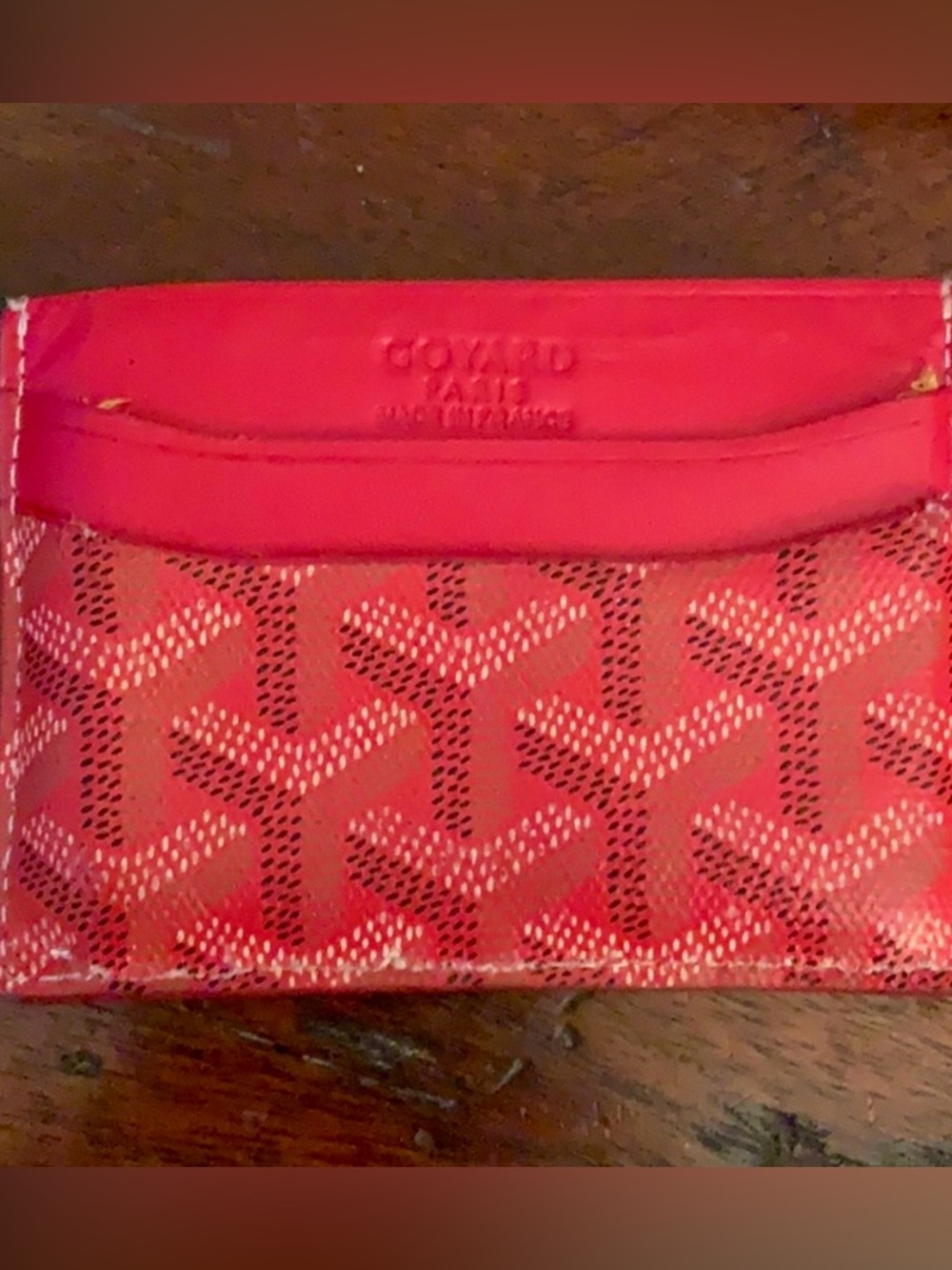 Goyard Red Card Holder with Signature Chevron Pattern